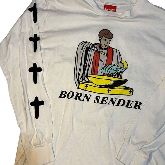 NELK Boys Born Sender Full Send Long Sleeve T Shirt Small White Tee - Picture 3 of 6